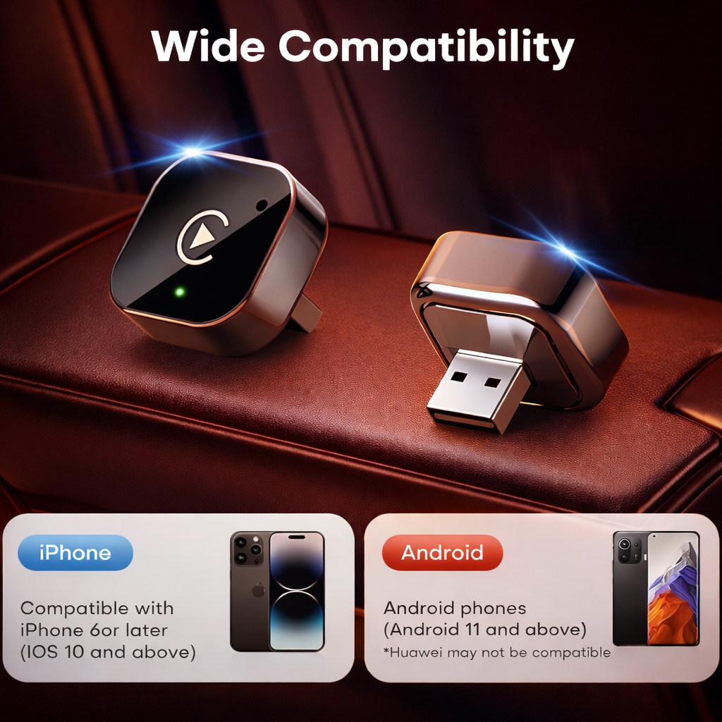 Wireless CarPlay & Android Auto Adapter – Convert Wired CarPlay to Wireless (Plug & Play)
